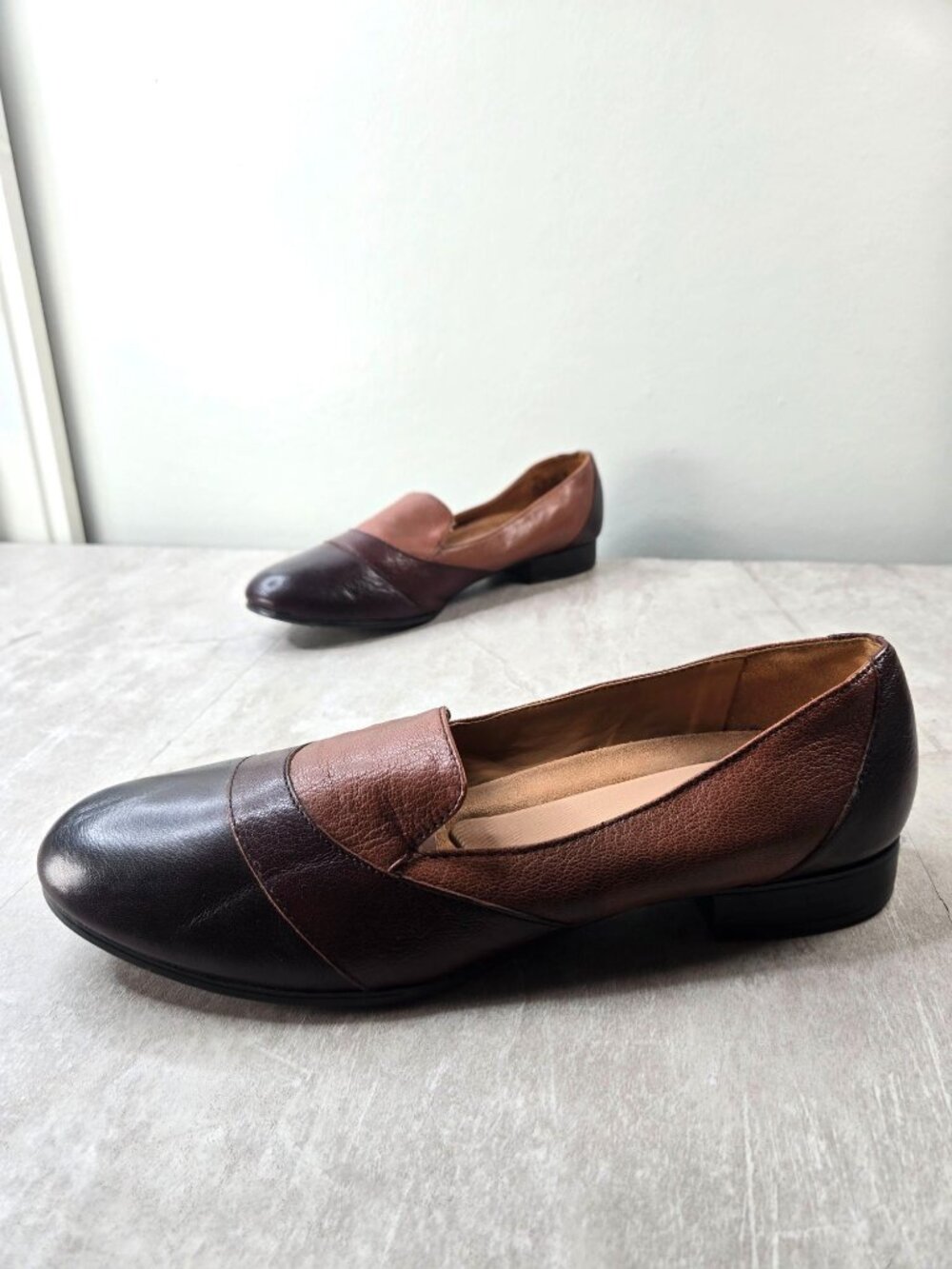 Flat Comfort Loafers 11 Brown Leather Slip On Shoes Minimalist Lagenlook Cottage